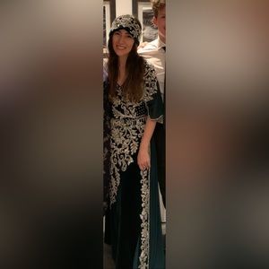 Turkish Emerald Velvet Dress for Wedding Henna Night
